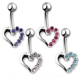 Navel Ring w/ Silver Hollow Heart/CZ
