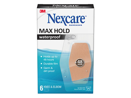 Nexcare Max Hold Waterproof Knee & Elbow Bandages 6's
