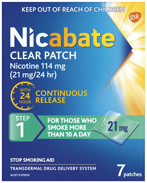 Nicabate Clear Patch Stop Smoking Transdermal drug delivery system Nicotine 21mg 7 Pack