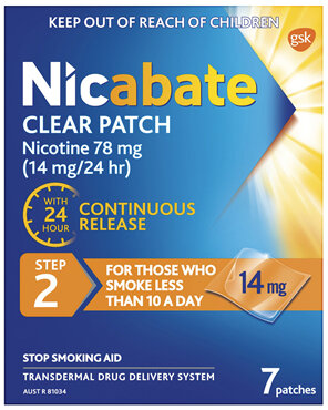 Nicabate Clear Patch Stop Smoking Transdermal drug delivery system Nicotine 14mg 7 Pack
