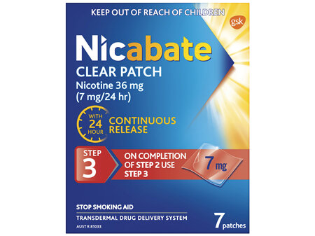 Nicabate Clear Patch Stop Smoking Transdermal drug delivery system Nicotine 7mg 7 Pack