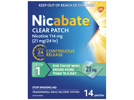 Nicabate Clear Patch Stop Smoking Transdermal drug delivery system Nicotine 21mg 14 Pack