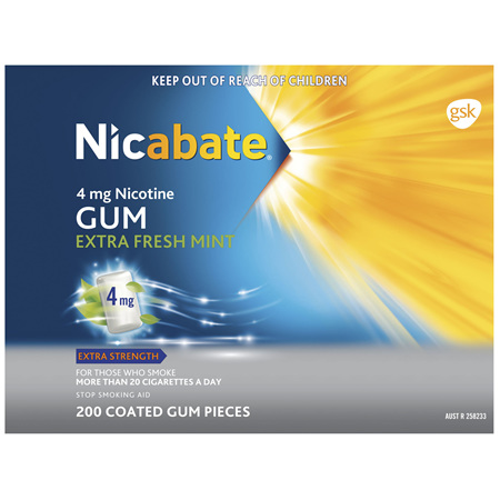 Nicabate Gum Nicotine 4mg Extra Strength Extra Fresh Mint 200 Pack