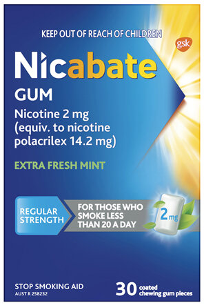 Nicabate Gum Stop Smoking Nicotine 2mg Regular Strength Extra Fresh Mint Coated Chewing Gum 30 Pack