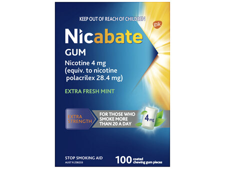 Nicabate Gum Stop Smoking Nicotine 4mg Extra Strength Extra Fresh Mint Coated Chewing Gum 100 Pack
