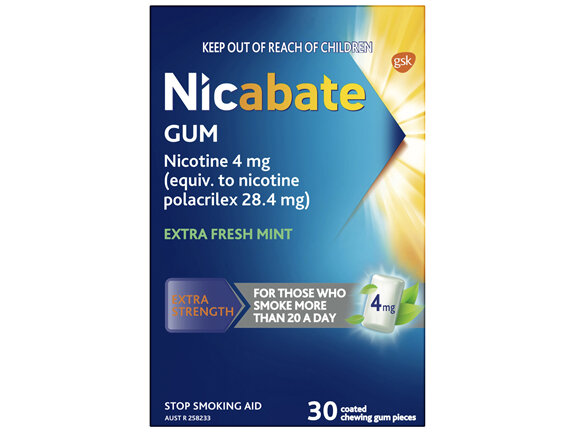 Nicabate Gum Stop Smoking Nicotine 4mg Extra Strength Extra Fresh Mint Coated Chewing Gum 30 Pack