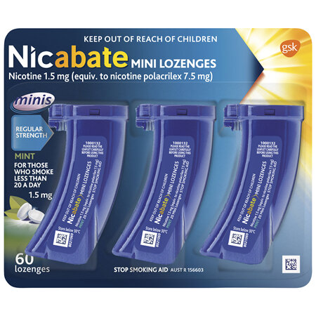 Nicabate Mini Lozenge Quit Smoking Nicotine 1.5 mg Regular Strength Mint 60 Pack