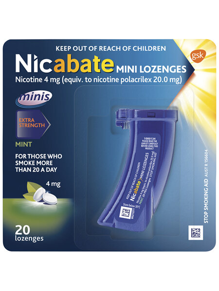 Nicabate Mini Lozenge Stop Smoking Nicotine 4mg Extra Strength Mint 20 Pack