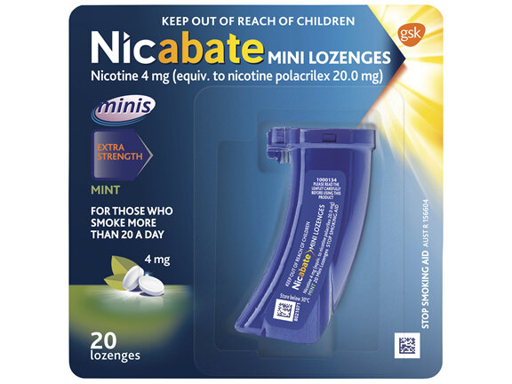 Nicabate Mini Lozenge Stop Smoking Nicotine 4mg Extra Strength Mint 20 Pack