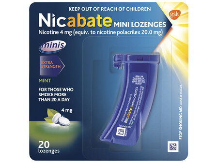 Nicabate Mini Lozenge Stop Smoking Nicotine 4mg Extra Strength Mint 20 Pack