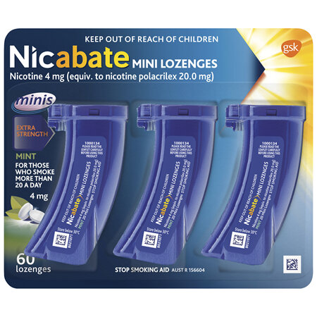 Nicabate Mini Lozenge Stop Smoking Nicotine 4mg Extra Strength Mint 60 Pack