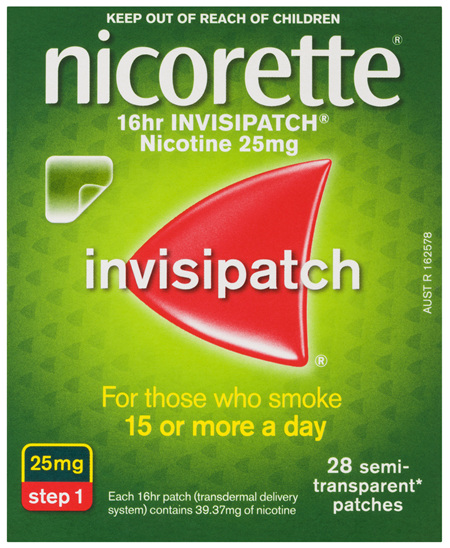 Nicorette Quit Smoking 16hr Invisipatch Step 1 25mg 28 Pack