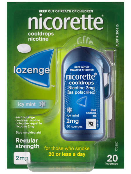 Nicorette Quit Smoking Cooldrops Lozenge Icy Mint Regular Strength 20 Pack