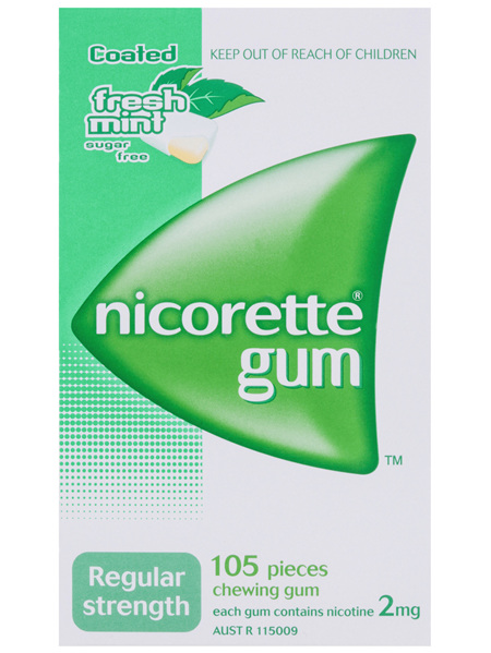 Nicorette Quit Smoking Gum Regular Strength 2mg Freshmint 105 Pack