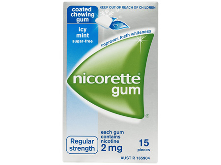 Nicorette Quit Smoking Gum Regular Strength 2mg Icy Mint 15 Pack