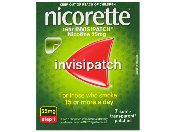 Nicorette Quit Smoking Nicotine 16 hour Invisipatch Step 1 25mg 7 Pack