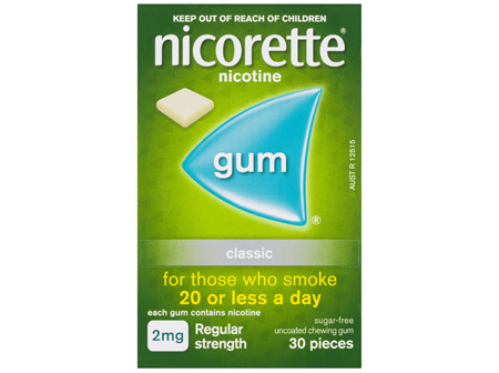 Nicorette Quit Smoking Nicotine Gum Classic 2mg Regular Strength 30 Pack