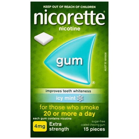 Nicorette Quit Smoking Nicotine Gum Extra Strength Coated Icy Mint 15 Pack