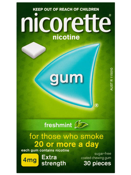 Nicorette Quit Smoking Nicotine Gum Freshmint 4mg Extra Strength 30 Pack