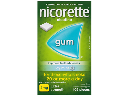 Nicorette Quit Smoking Nicotine Gum Icy Mint Extra Strength 105 Pack