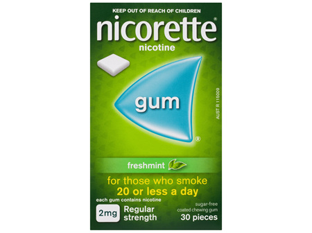 Nicorette Quit Smoking Nicotine Gum Regular Strength 2mg Freshmint 30 Pack