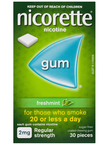 Nicorette Quit Smoking Nicotine Gum Regular Strength 2mg Freshmint 30 Pack