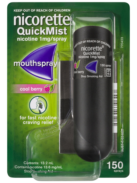 Nicorette Quit Smoking QuickMist Mouth Spray Cool Berry 150 Sprays
