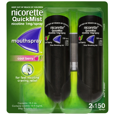 Nicorette Quit Smoking QuickMist Nicotine Mouth Spray Cool Berry 2 x 150 Sprays