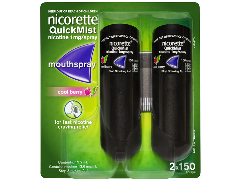 Nicorette Quit Smoking QuickMist Nicotine Mouth Spray Cool Berry 2 X 150 Sprays - Moorebank Day & Night Pharmacy