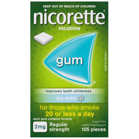 Nicorette Quit Smoking Regular Strength Nicotine Gum Icy Mint 105 Pack
