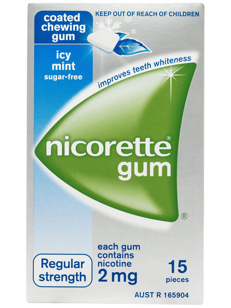 Nicorette Quit Smoking Regular Strength Nicotine Gum Icy Mint 15 Pack