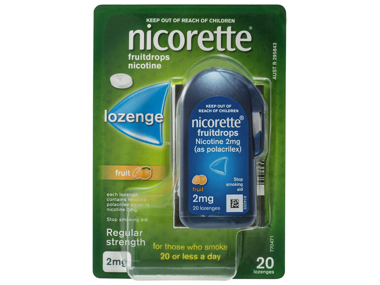 Nicorette Quit Smoking Regular Strength Nicotine Lozenge Fruitdrops 20 Pack