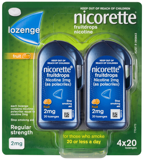 Nicorette Quit Smoking Regular Strength Nicotine Lozenge Fruitdrops 4 x 20 Pack