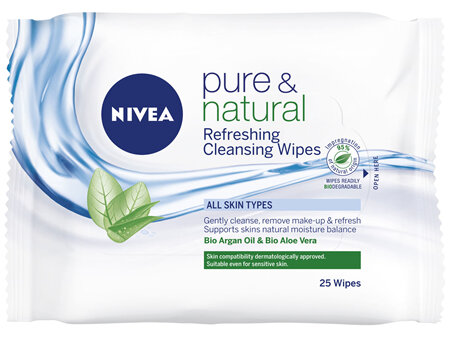 NIVEA Pure & Natural Refreshing Facial Wipes 25pc