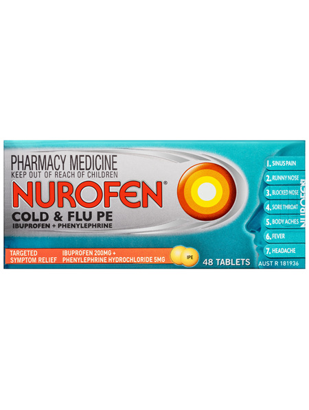 Nurofen Cold and Flu Multi-Symptom Relief Tablets 200mg Ibuprofen 48 pack