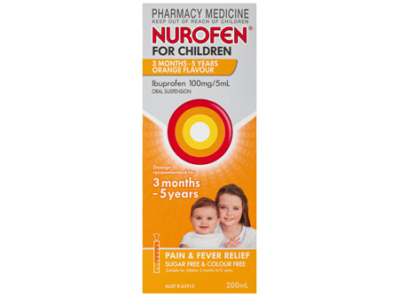 Nurofen For Children 3months - 5years Pain and Fever Relief 100mg/5mL Ibuprofen Orange 200mL