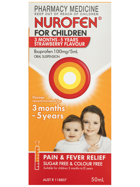 Nurofen For Children 3months - 5years Pain and Fever Relief 100mg/5mL Ibuprofen Strawberry 50mL