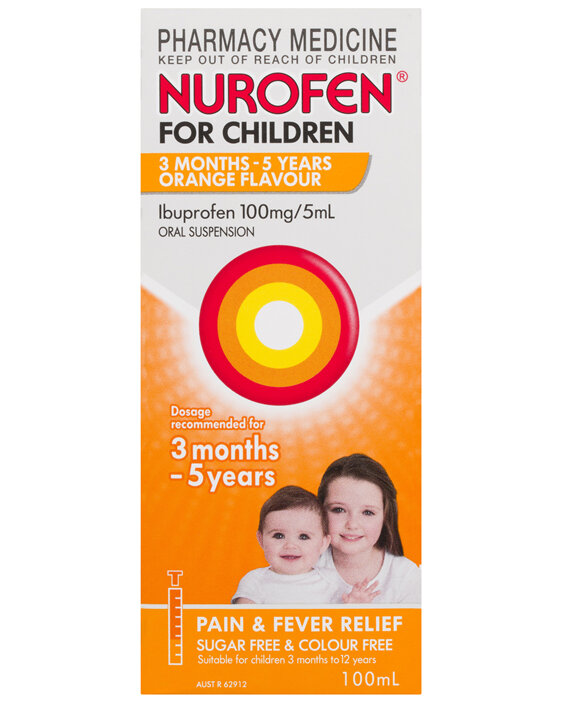 Nurofen For Children 3months - 5years Pain and Fever Relief 100mg/5mL Ibuprofen Orange 100mL