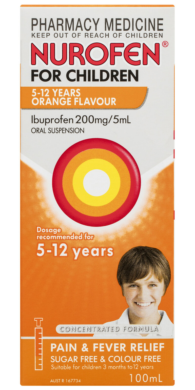 Nurofen For Children 5-12yrs Pain and Fever Relief Concentrated Liquid 200mg/5mL Ibuprofen Orange