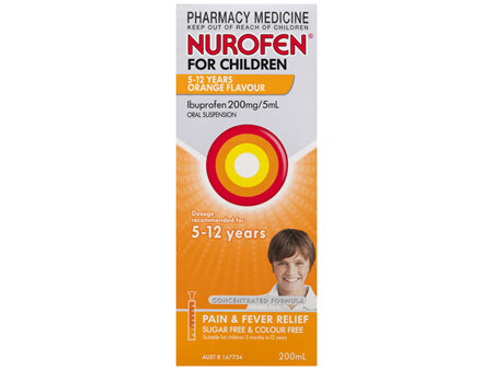 Nurofen For Children 5-12yrs Pain and Fever Relief Concentrated Liquid 200mg/5mL Ibuprofen Orange