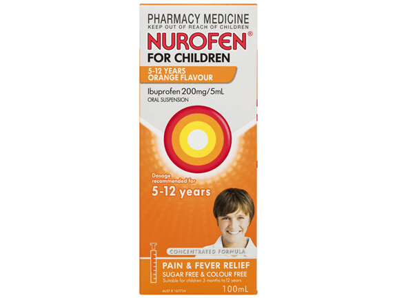 Nurofen For Children 5-12yrs Pain and Fever Relief Concentrated Liquid 200mg/5mL Ibuprofen Orange