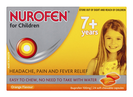 Nurofen For Children 7+ Years Chewable Capsules Pain Relief Orange 24 Pack