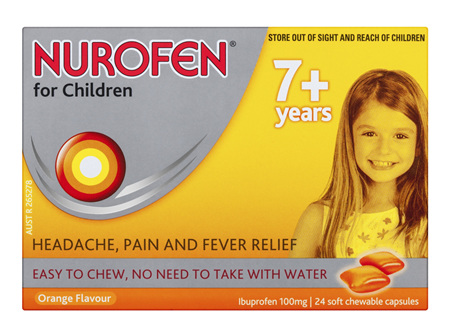 Nurofen For Children 7+ Years Chewable Capsules Pain Relief Orange 24 Pack