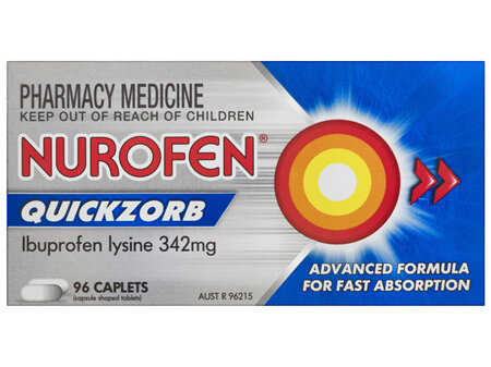 Nurofen Quickzorb Quick Pain Relief Caplets 342mg Ibuprofen 96 pack