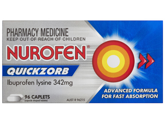 Nurofen Quickzorb Quick Pain Relief Caplets 342mg Ibuprofen 96 pack