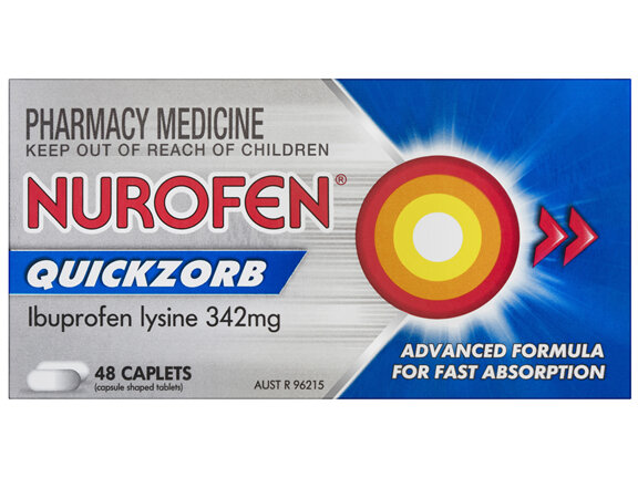 Nurofen Quickzorb Quick Pain Relief Caplets 342mg Ibuprofen 48 pack