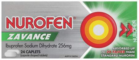 Nurofen Zavance Fast Pain Relief Caplets 256mg Ibuprofen 24 pack