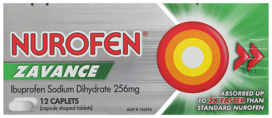 Nurofen Zavance Fast Pain Relief Caplets 256mg Ibuprofen 12 pack