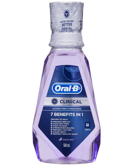 Oral-B Clinical Alcohol Free Flouride Rinse Mouthwash Clean Mint 500ml