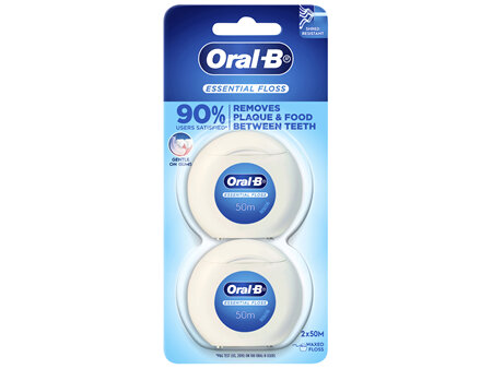 Oral-B Essential Floss Clean, No Mint, 50 metres x 2 Pack
